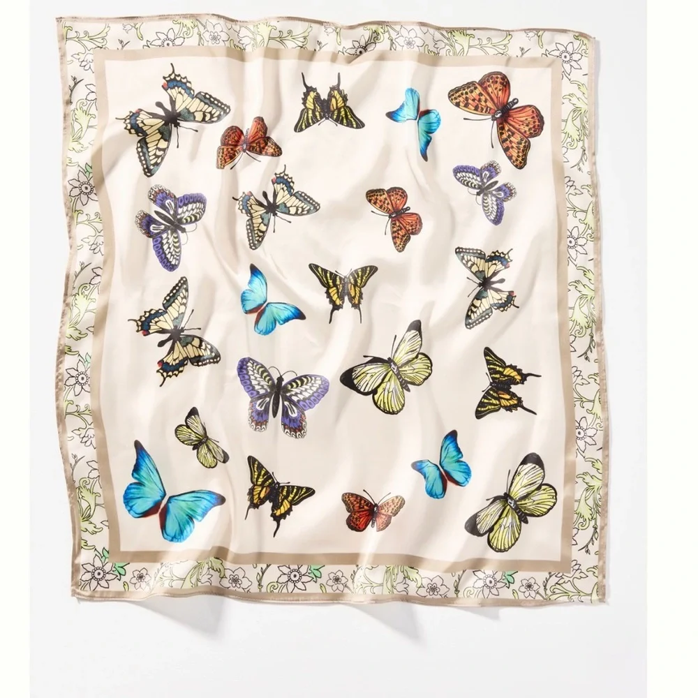 Elegant Butterfly and Polka Dot Silk Scarf - Picture 5 of 5
